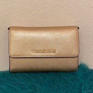Michael Kors Gold Leather Smartphone Crossbody